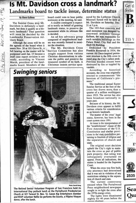 Is Mt. Davidson cross a landmark?; City Voice news article; 1996