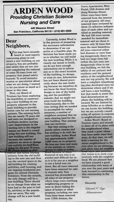 Arden Wood Providing Christian Science Nursing and Care; news article; 1998