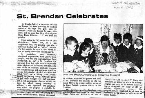 St. Brendan Celebrates; West Portal Monthly news article; 1995