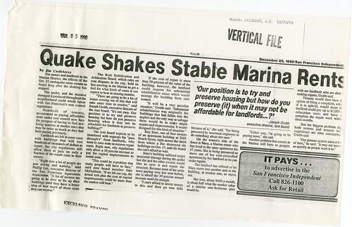 Quake Shakes Stable Marina Rents