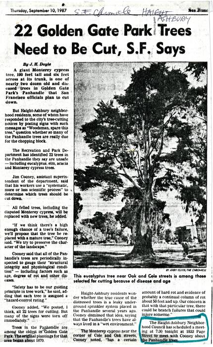 22 Golden Gate Park Trees..., SF Chronicle, Sep. 10 1987
