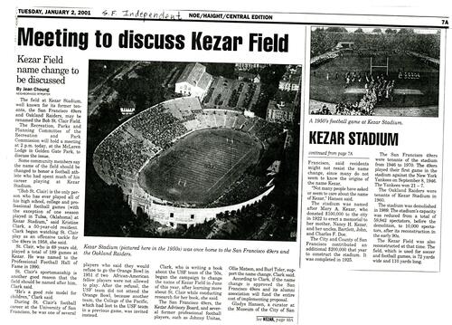 Meeting to Discuss Kezar Field, S.F. Independent, January 2 2001