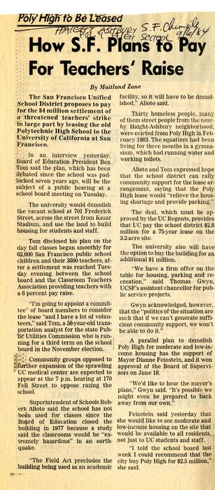How S.F. Plans to Pay...SF Chronicle, September 6 1984