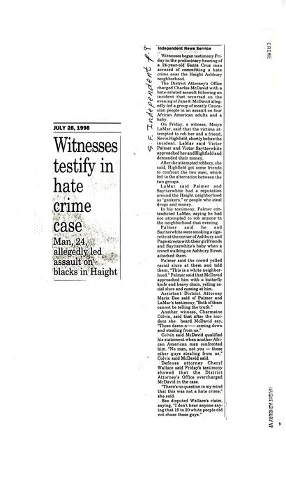 Witnesses Testify..., SF Independent, July 28 1998