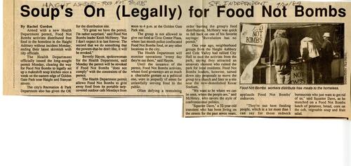 Soup's On (Literally) for Food Not Bombs, San Francisco Independent, September 20 1989