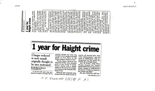 1 Year for Haight Crime, SF Examiner, August 8 1998