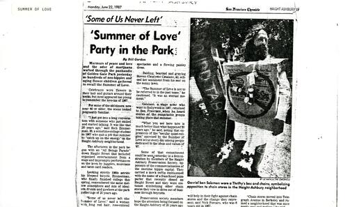 ‘Summer of Love’ Party in the Park, ‘Some of us never Left’, San Francisco Chronicle, June 1987