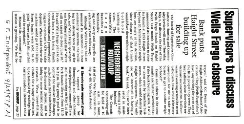 Supervisors to Discuss Wells Fargo..., SF Independent, April 29 1997