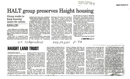 HALT Group Preserves Haight Housing, SF Independent, February 2001