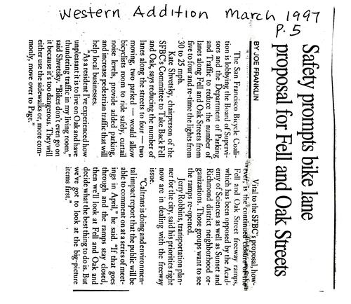 Safety Prompts Bike Lane Proposal For Fell and Oak Streets, Western Addition, Page 5, March 1997