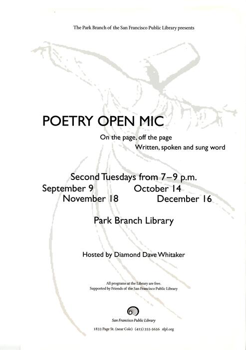 Poetry Open Mic, Poster, Year Unknown, Park Branch