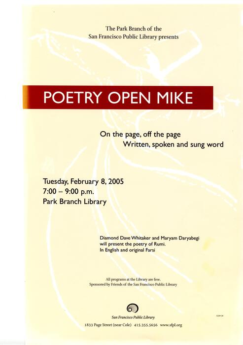 Poetry Open Mike, Poster, February 2005, Park Branch