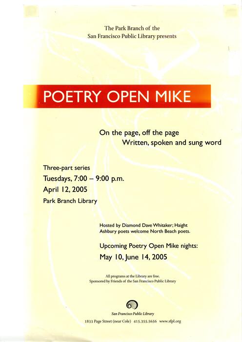 Poetry Open Mike, Poster, April 2005, Park Branch
