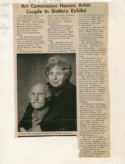 Art Commission Honors Artist Couple In Gallery Exhibit; news article; May 1, 1973