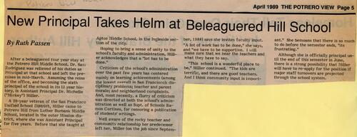 New Principal Takes Helm..., Potrero View, April 1989