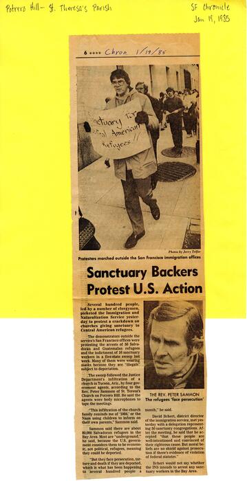 Sanctuary Backers Protest U.S. Action, January 1985