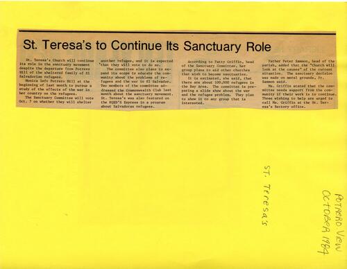 St. Teresa's to Continue Its Sanctuary.., Potrero View, October 1984
