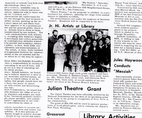 Jr. Hi. Artists at Library, Potrero View, December 1973