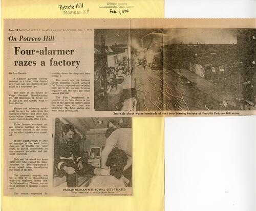 Four-alarmer razes a factory; Sunday Examiner & Chronicle; Feb.1, 1976