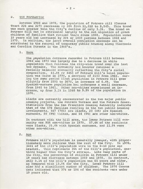 Potrero Hill Statistical Profile; San Francisco Department of City Planning; (p. 2 of 12); January 29, 1977