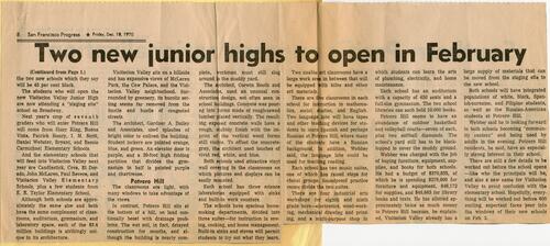 First look at City's 2 new junior highs; newspaper article, San Francisco Progress (p. 2 of 2),  12-18-1970