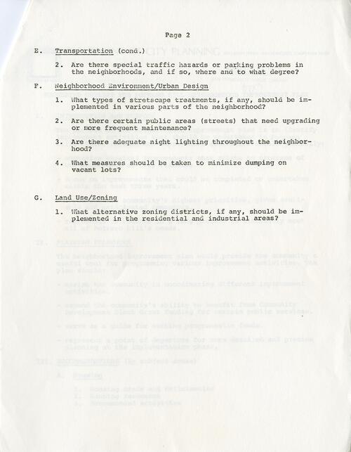 Suggested Outline for Potrero Hill Neighborhood Improvement Plan; San Francisco Department of City Planning; (p. 4 of 4); 1977