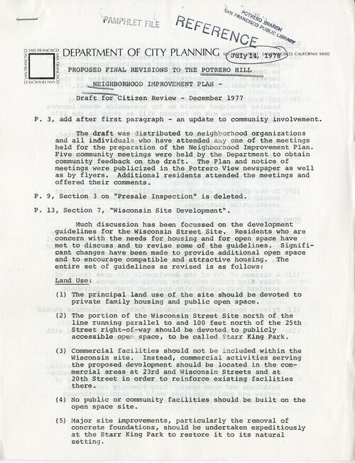 Potrero Hill Neighborhood Improvement Draft December 1977 (1 of 12)
