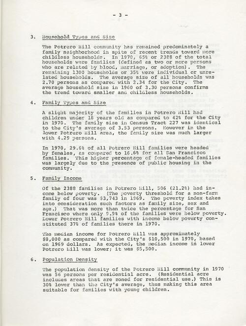 Potrero Hill Statistical Profile; San Francisco Department of City Planning; (p. 3 of 12); January 29, 1977