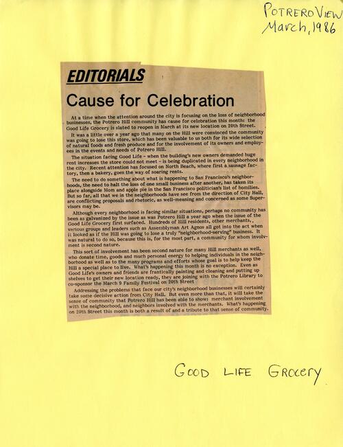Cause for Celebration, Potrero View, March 1986