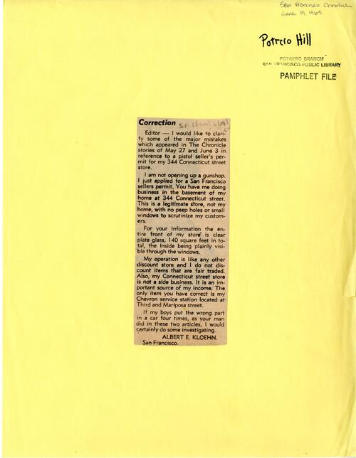 A Controversy Over a Gunshop..., SF Chron. May 27, 1969