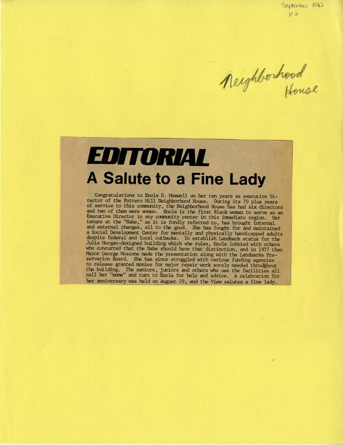 Editorial A Salute to a Fine Lady
