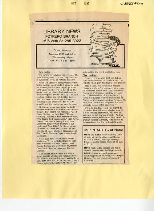 Library News from Potrero View October 1987
