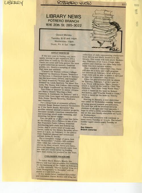 Library News of Potrero View February 1989