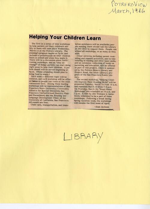 Helping Your Children Learn, Potrero View March 1986