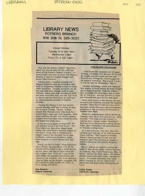 Library News from Potrero View May 1989