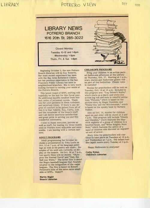 Library News from Potrero View October 1988
