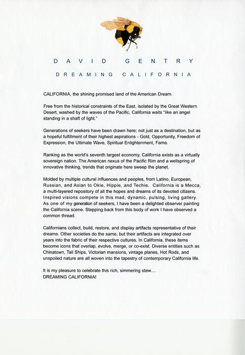 David Gentry, Dreaming California, description
