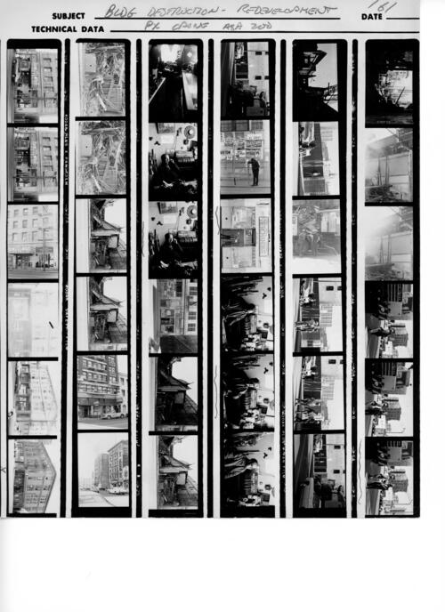 [Contact sheet documenting residential hotels and other buildings schelduled to be destroyed,