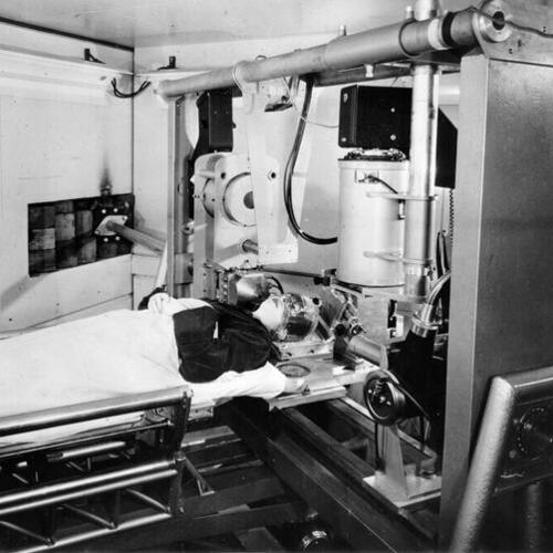 [Patient undergoing cancer treatment in the Lawrence Radiation Laboratory at the University of California]