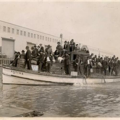 [Boat full of men used to replace striking dock workers]