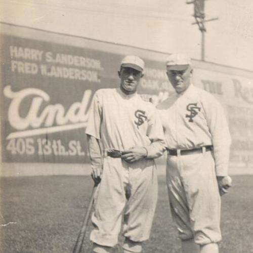 [San Francisco Seals second baseman Charlie Pick and Manager Harry Wolverton]