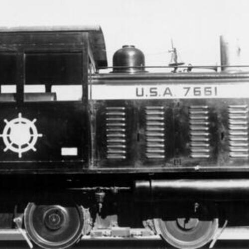 [U. S.  Army Transportation Corps Diesel Locomotive No. 7661 at Fort Mason]