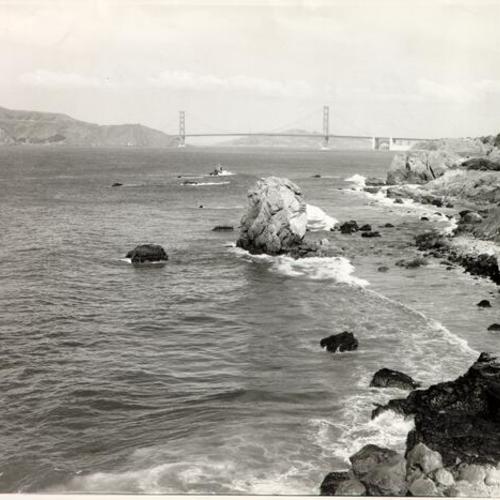 [View of the Golden Gate Bridge looking northeast from near Point Lobos]