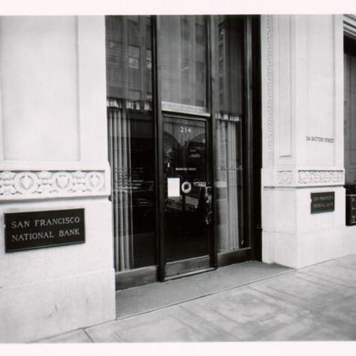 [Front entrance of the San Francisco National Bank]