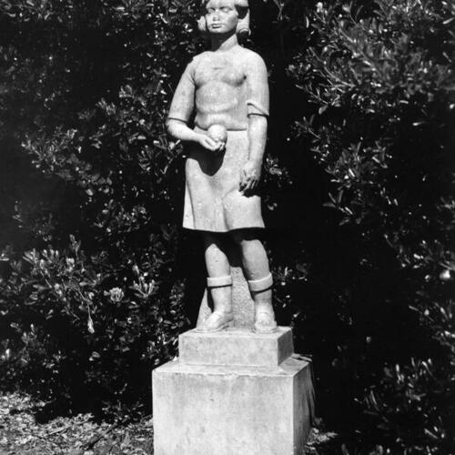 [A statue of a child in Fleishhacker Playfield]