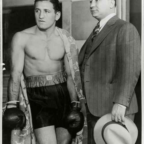 [Boxer Young Corbett III with his manager Ralph Manfredo]