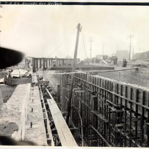 [Onlookers view construction of San Jose Avenue bridge]