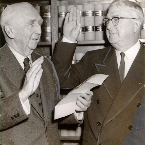 [C. Harold Caulfield being sworn in as San Francisco's superior judge]