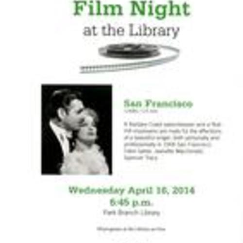 Film Night at the Library, Poster, April 2014, Park Branch