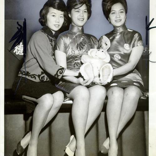 [Cecelia Wu, Antoinette Jay and Jenny Yep, contenders in a "Miss Chinatown U. S. A." contest]